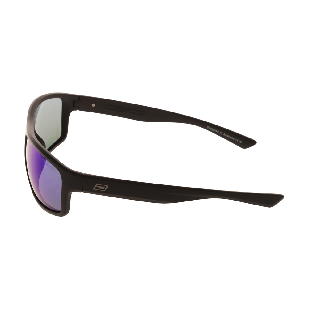 Dirty Dog Gonzo Polarised Sunglasses Satin Black Frame Grey/Blue Mirror Lens