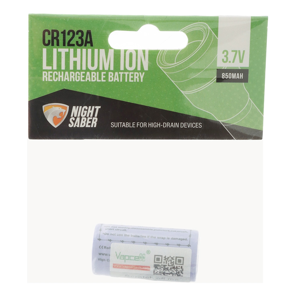 Night Saber CR123A Rechargeable Battery 3.7V 850mAh