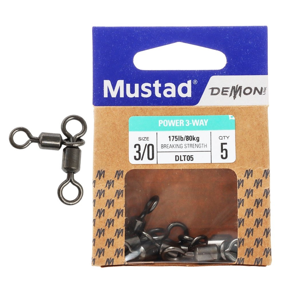 Mustad Demon DLT05 Power 3-Way Swivel 3/0 80kg Qty 5