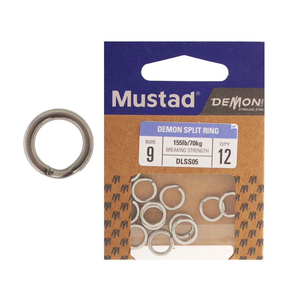 Mustad Demon DLSS05 Stainless Steel Split Rings 9mm 70kg Qty 12
