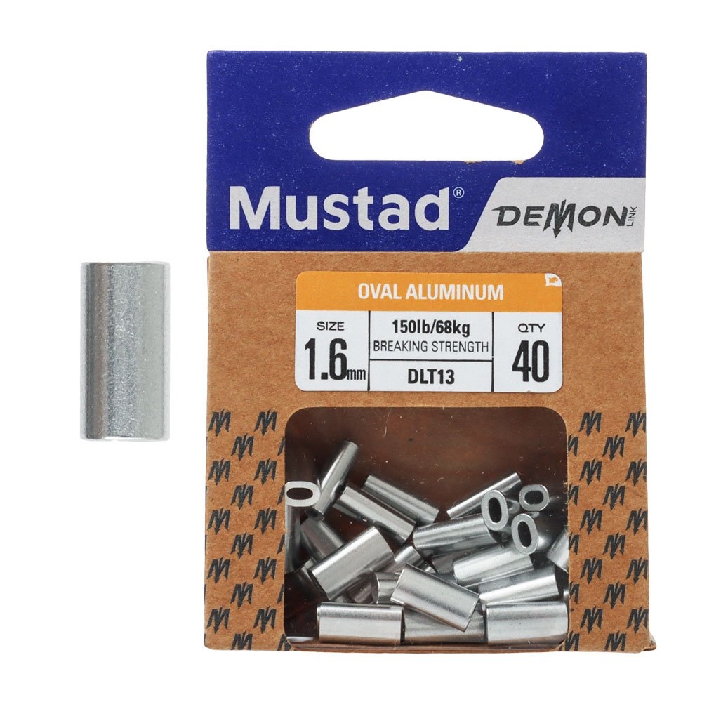 Mustad Demon DLT13 Oval Aluminium Barrel Crimp Sleeves 1.6mm 68kg Qty 40