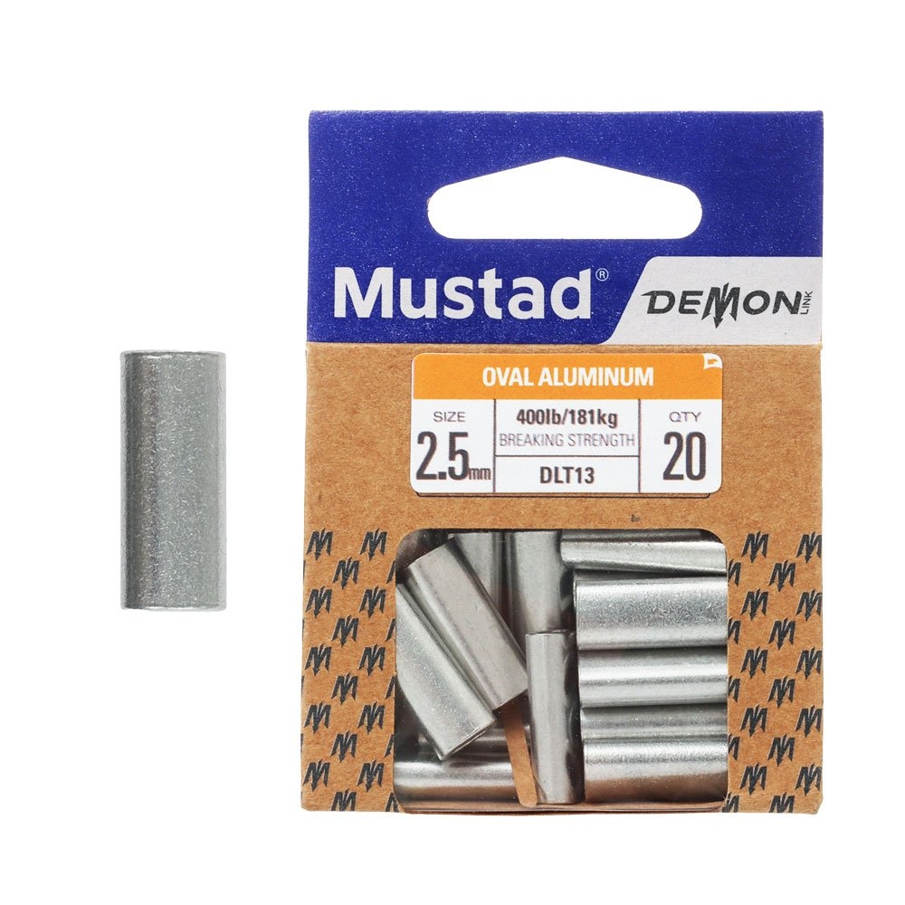 Mustad Demon DLT13 Oval Aluminium Barrel Crimp Sleeves 2.5mm 181kg Qty 20