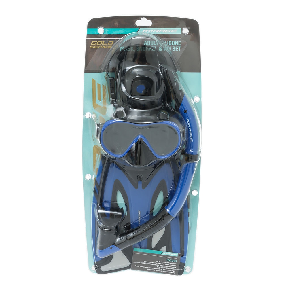 Mirage Phantom Adult Mask Snorkel and Fins Set Blue S/M US6-9