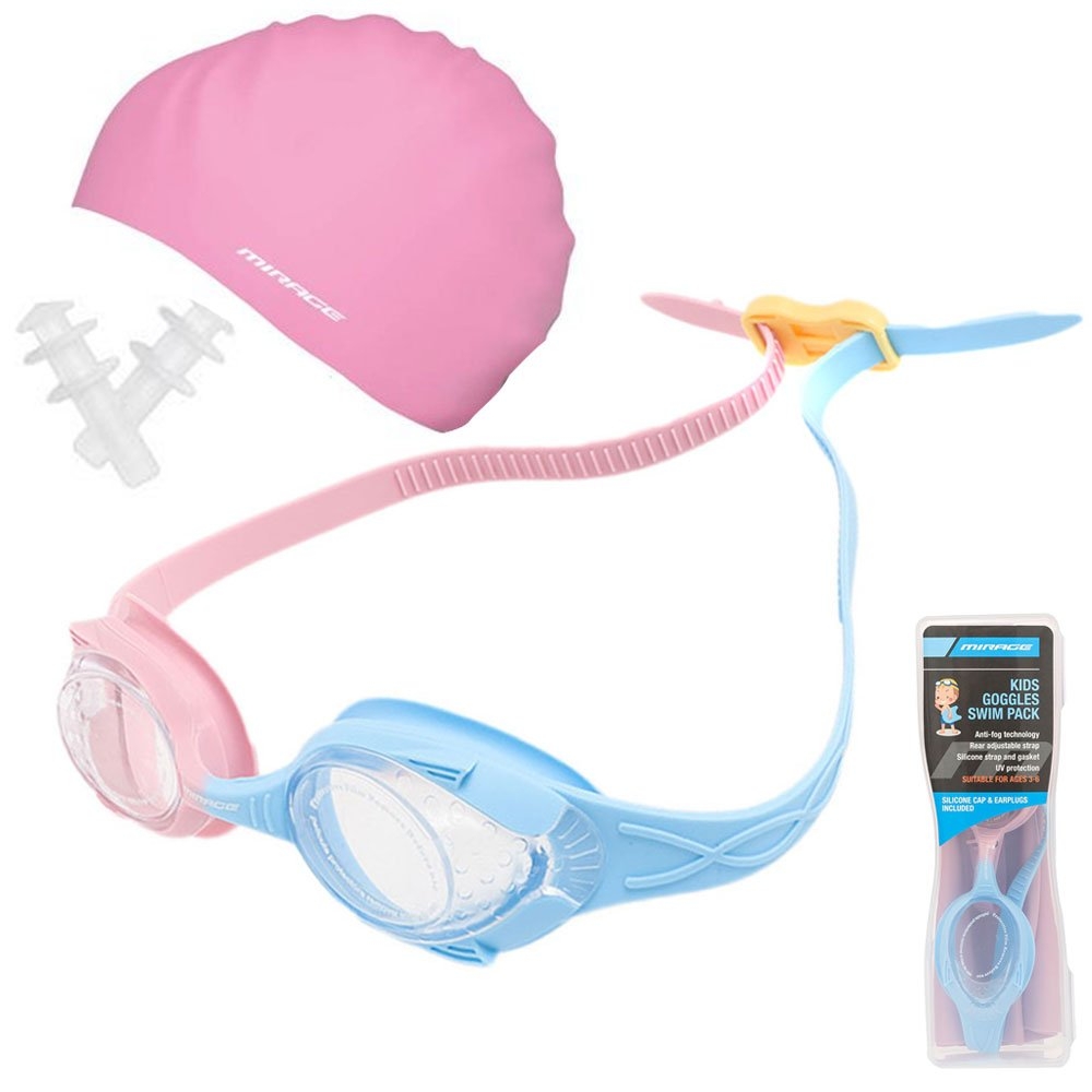 Mirage SA220 Kids Goggles Swim Cap and Earplugs Swim Pack Purple/Pink