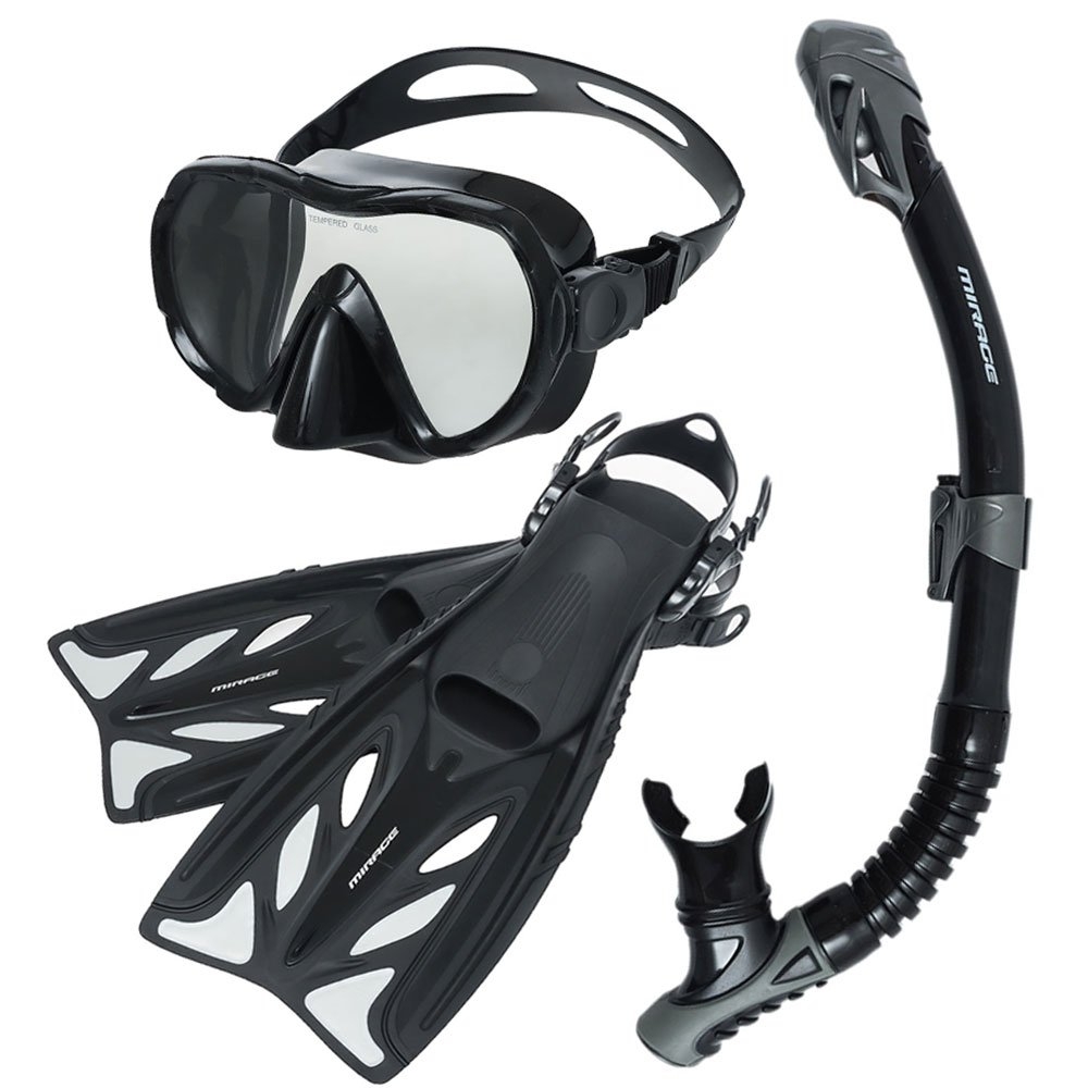 Mirage FSet54 Infinity Adult Dive Mask Snorkel and Fin Set Black S-M / US6-9