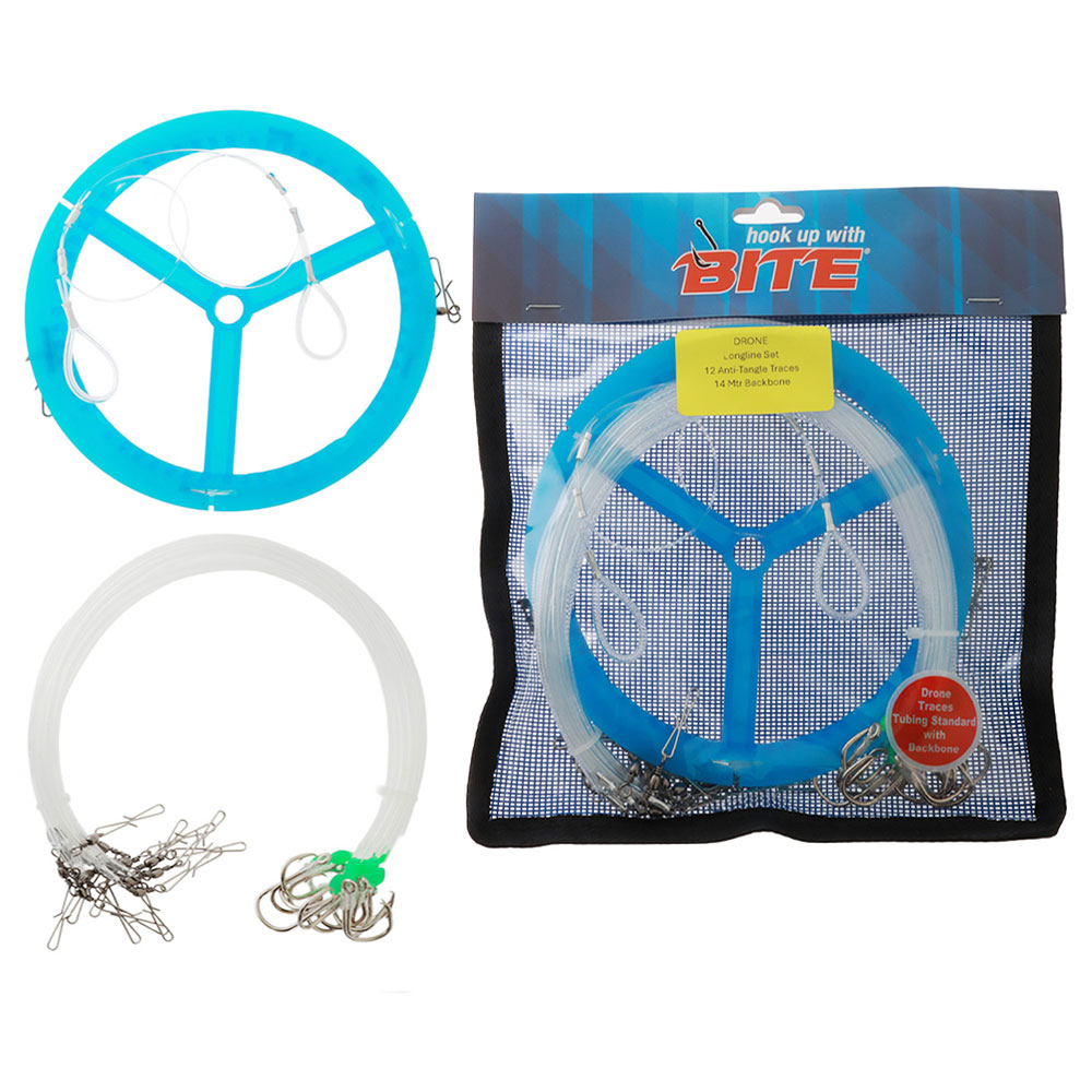 Bite Drone Longline Traces with Backbone and Hand Reel - Standard