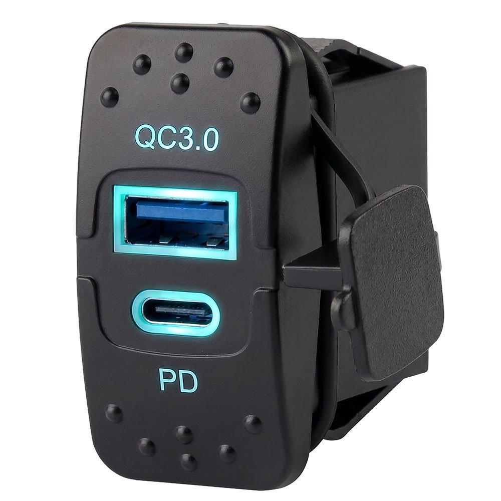 Dual USB-A & USB-C Rocker Switch Charger 12/24V - Fast Charge
