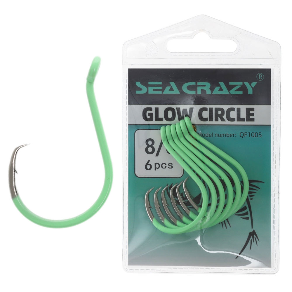 Seacrazy High Carbon Green Glow Octopus Circle Hooks 8/0 Qty 6