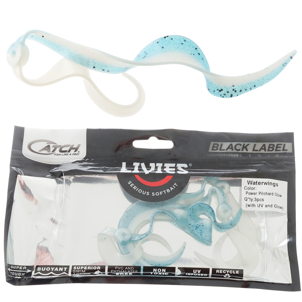 Catch Black Label Livies Water Wings Soft Lure Tentacles Qty 3 Power Pilchard Glow