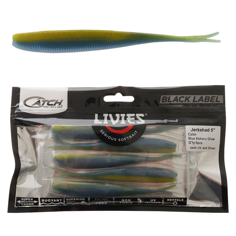 Catch Black Label Livies Jerkshad Soft Bait 5in Blue Koheru Qty 5