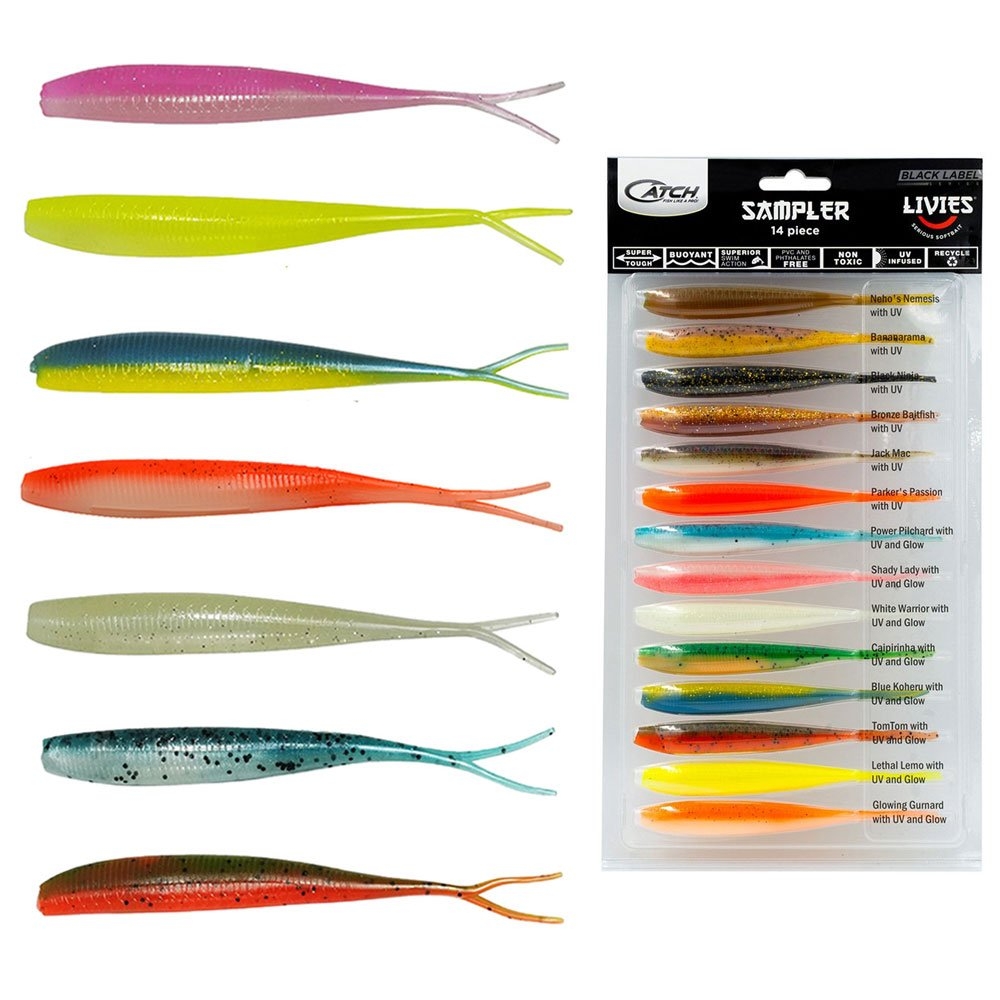 Catch Black Label Livies Jerkshad Soft Bait 14-Piece Sampler 5in