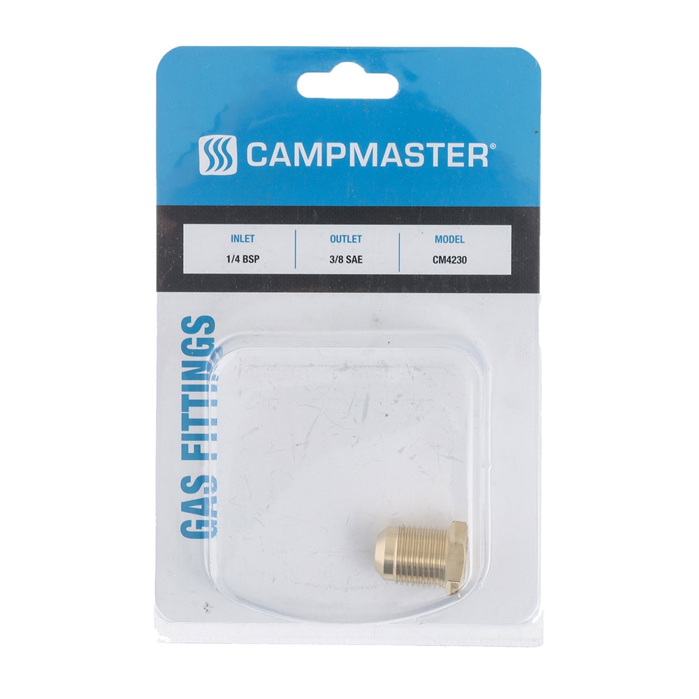 Campmaster CM4230 Brass Gas Adaptor 1/4 BSP Inlet to 3/8 SAE Outlet