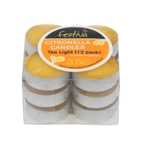 Campmaster Festiva Citronella Tea Light Candles 38x15mm Qty 12 Thumbnail Campmaster Festiva Citronella Tea Light Candles 38x15mm Qty 12