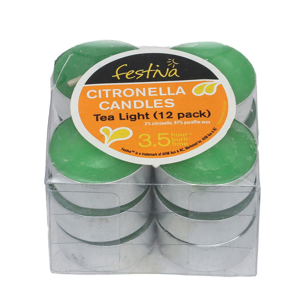 Campmaster Festiva Citronella Tea Light Candles 38x15mm Qty 12