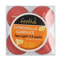 Campmaster Festiva Citronella Tea Light Candles 38x15mm Qty 12 Thumbnail Campmaster Festiva Citronella Tea Light Candles 38x15mm Qty 12