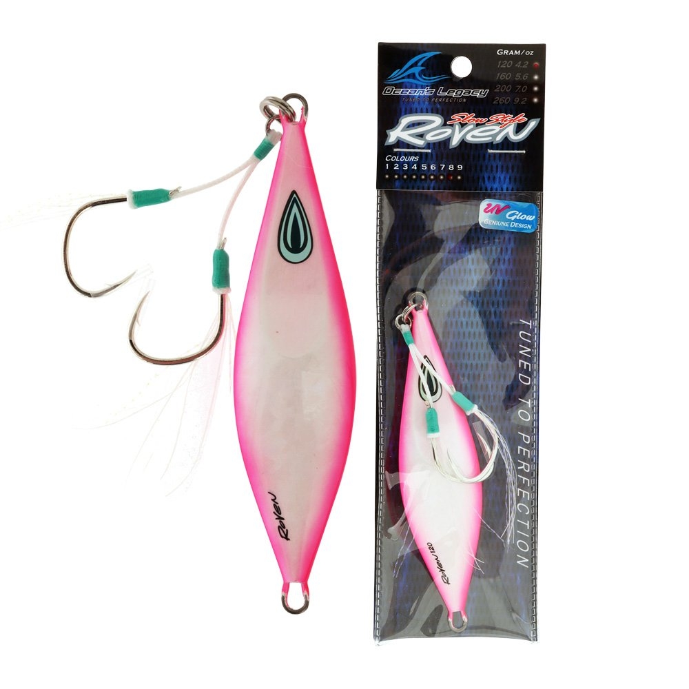 Ocean's Legacy Roven Slow Pitch Jig 120g Rigged Hot Pink Glow