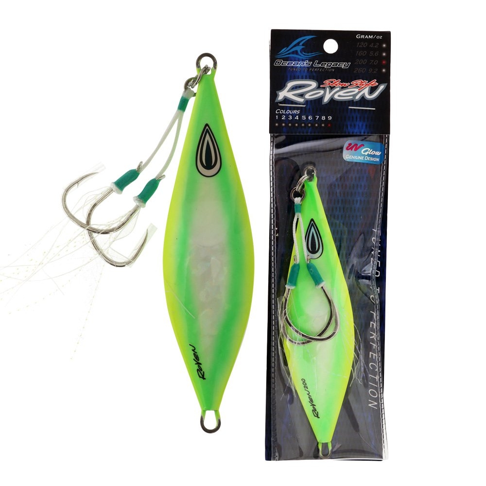 Ocean's Legacy Roven Slow Pitch Jig 200g Rigged Lime Green Glow