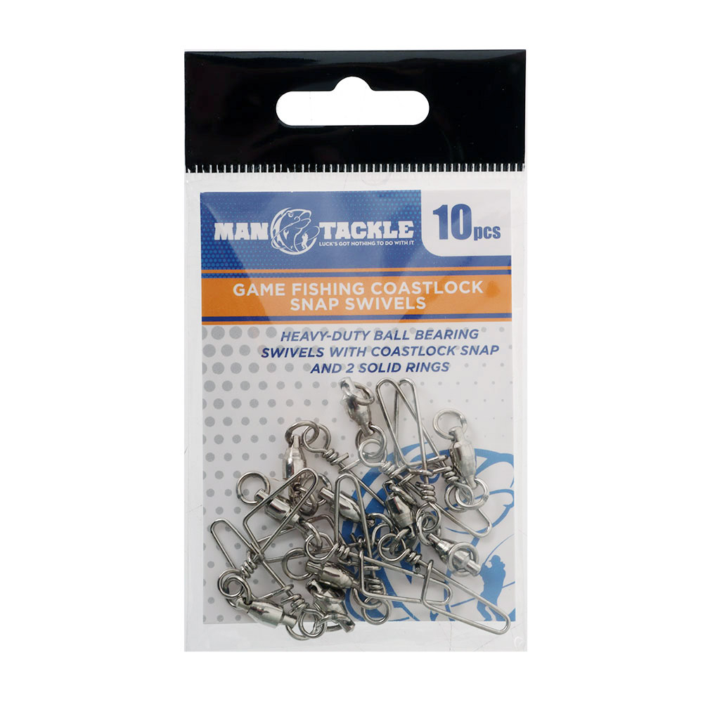ManTackle Ball Bearing Swivel with Coastlock Snap #4 40kg Qty 10
