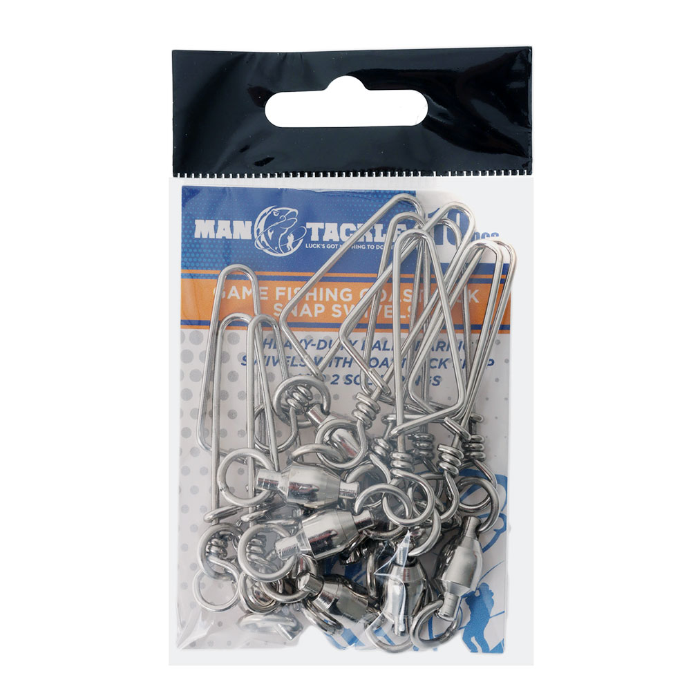 ManTackle Ball Bearing Swivel with Coastlock Snap #8 100kg Qty 10