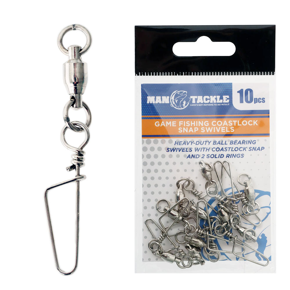 ManTackle Ball Bearing Swivel with Coastlock Snap #4 40kg Qty 10