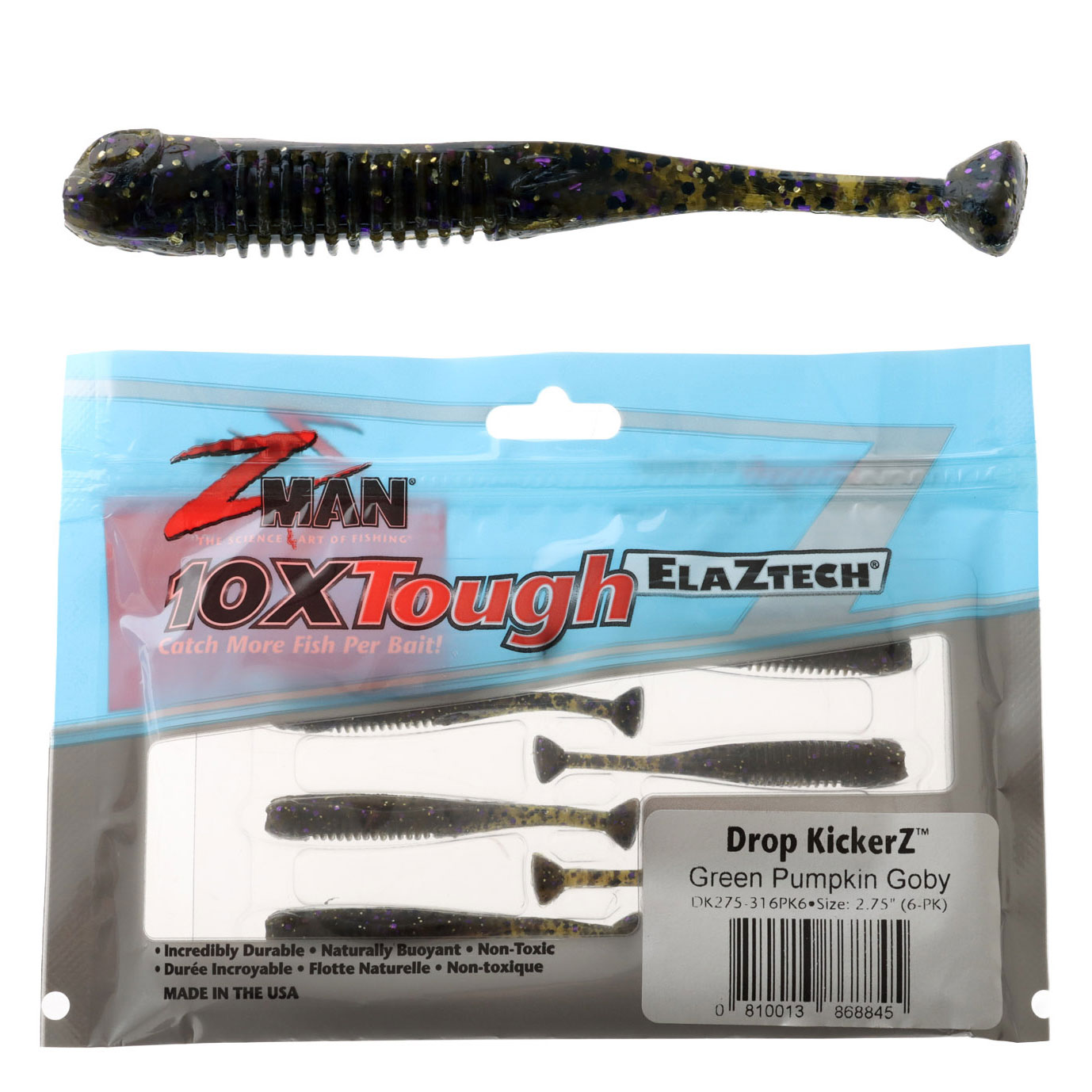 Z-Man Drop KickerZ Dropshot & Ned Rig Soft Bait 6.9cm Qty 6 Green Pumpkin Goby