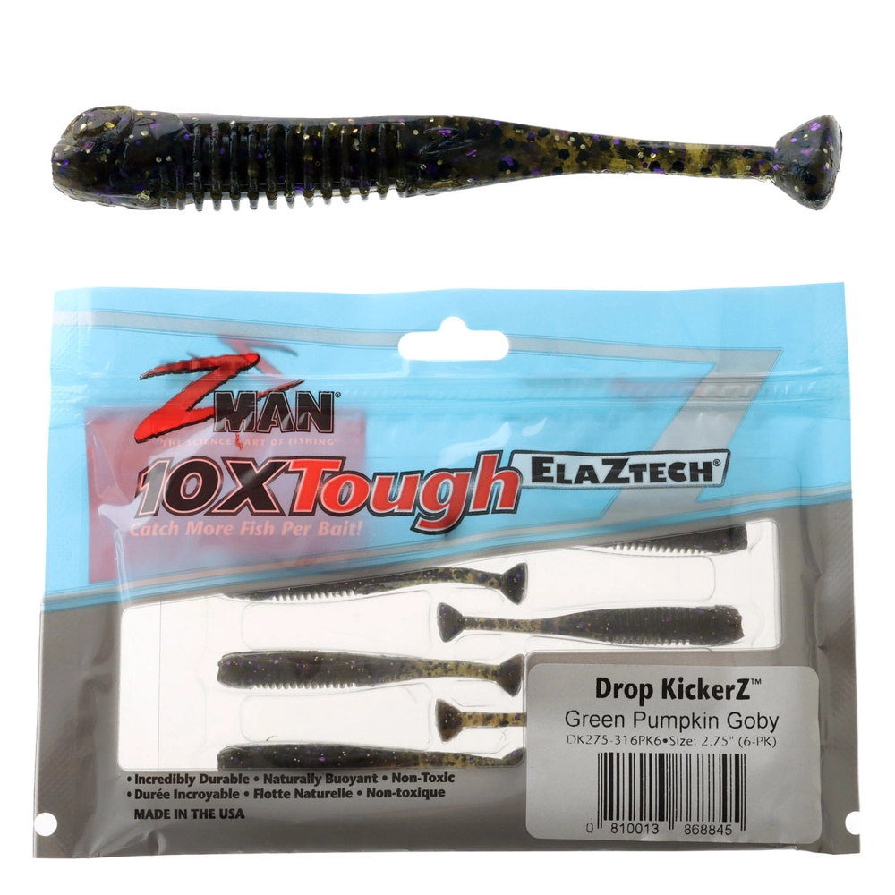 Z-Man Drop KickerZ Soft Bait 6.9cm Qty 6 Green Pumpkin Goby Z-Man Drop KickerZ Soft Bait 6.9cm Qty 6 Green Pumpkin Goby