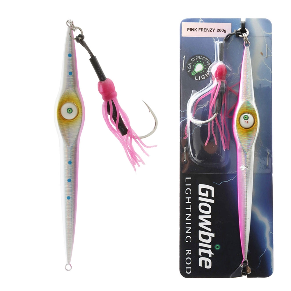 Glowbite Lightning Rod Mechanical Jig with Squid Skirt 200g Pink Frenzy