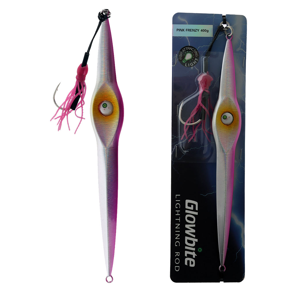 Glowbite Lightning Rod Mechanical Jig with Squid Skirt 400g Pink Frenzy