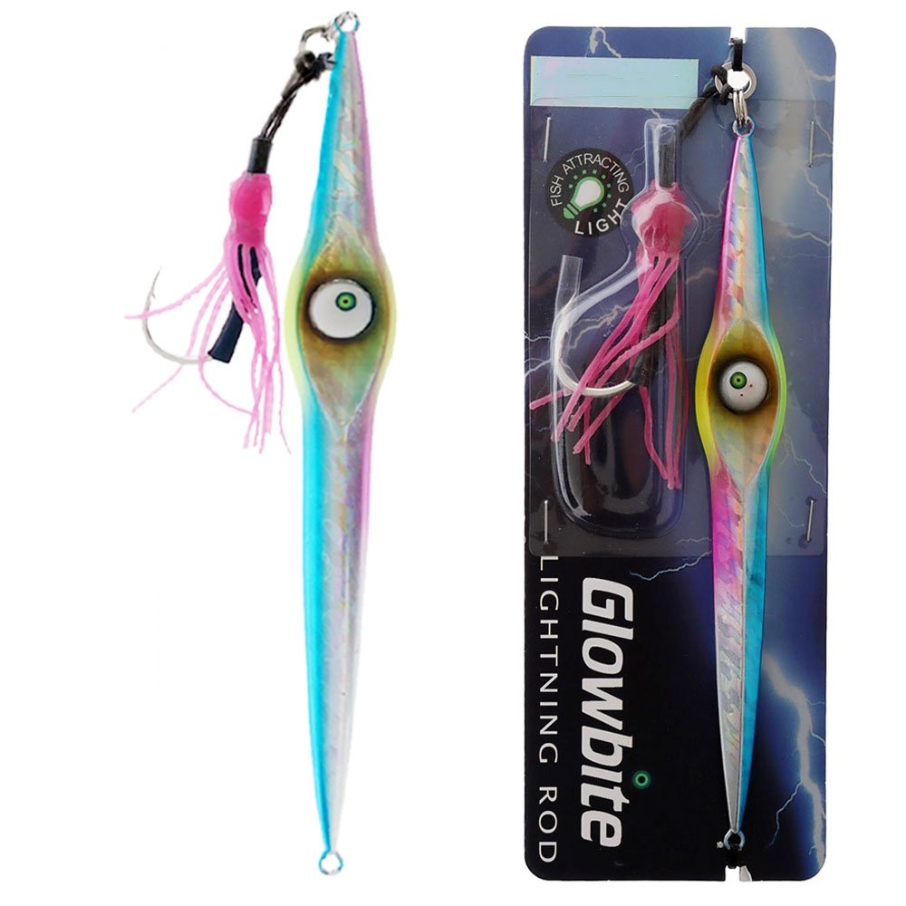 Glowbite Lightning Rod Mechanical Jig with Squid Skirt 400g Hot Mackerel