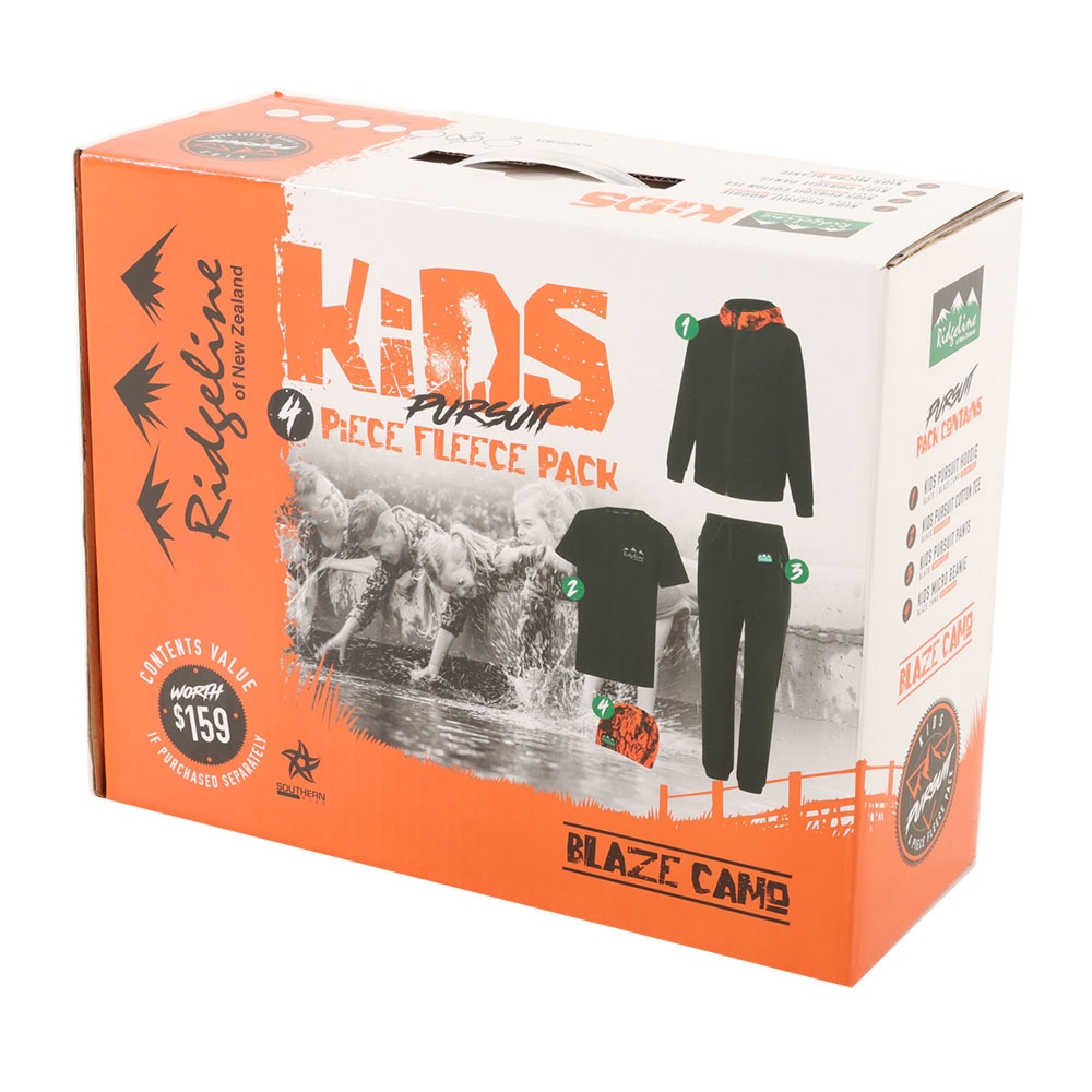 Ridgeline Kids Pursuit II 4-Piece Fleece Layering Pack Black Orange Blaze