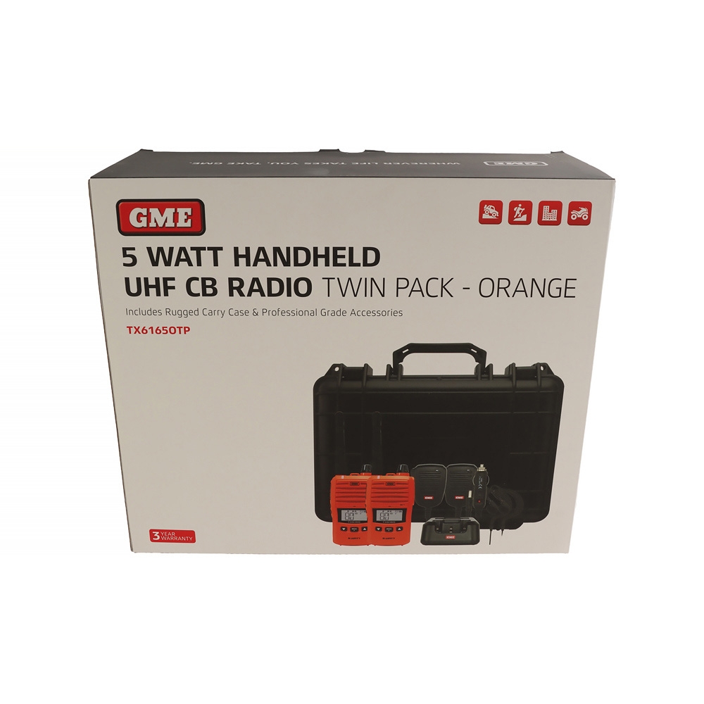 GME TX6165OTP Handheld UHF CB Radio 5/1W Twin Pack Blaze Orange