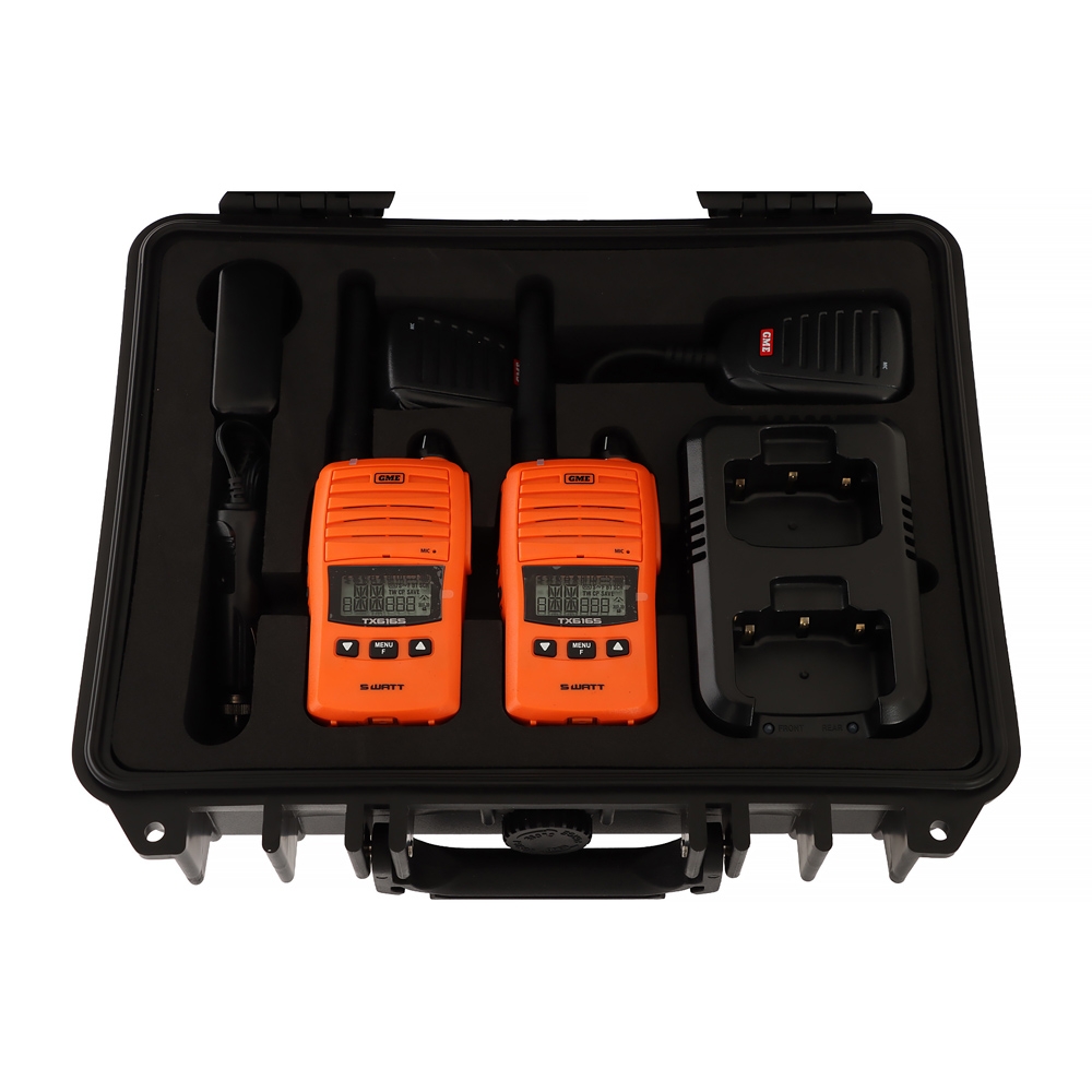 GME TX6165OTP Handheld UHF CB Radio 5/1W Twin Pack Blaze Orange