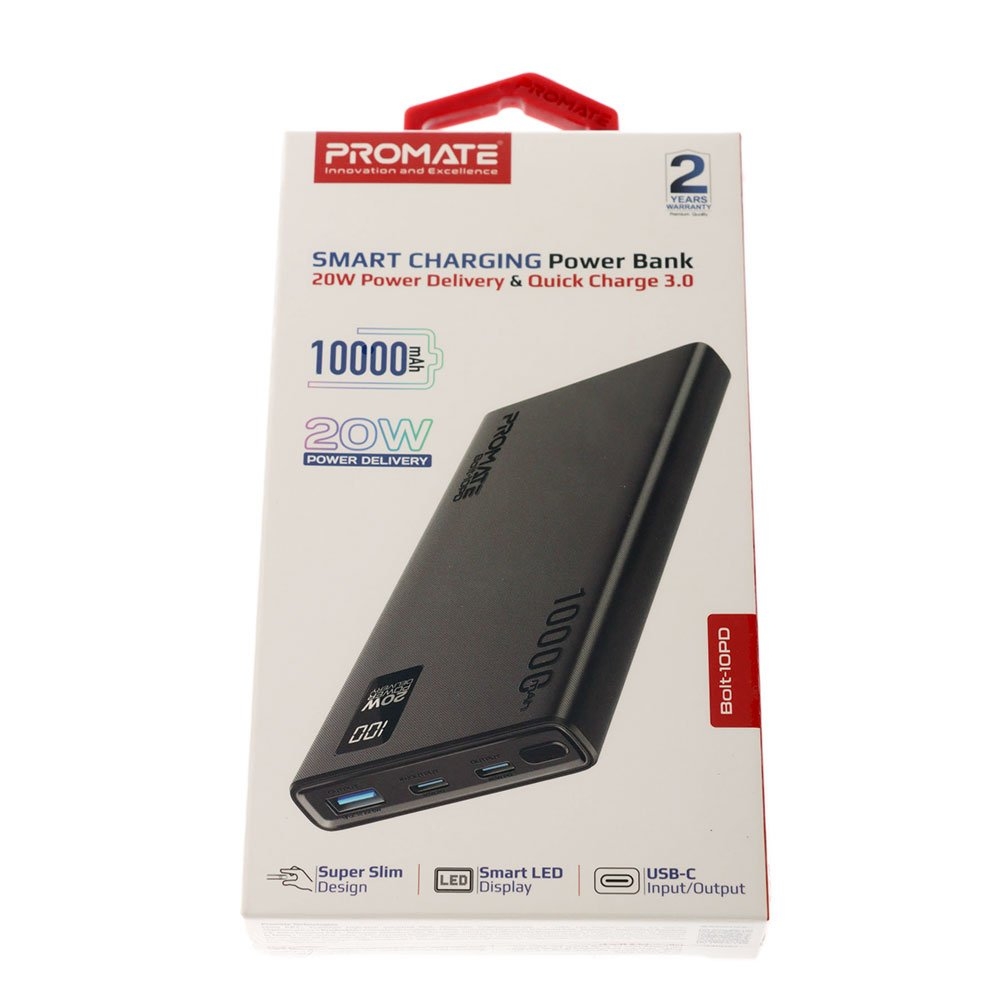 PROMATE Bolt-10PD Super Slim Smart Charging Power Bank 10000mAh