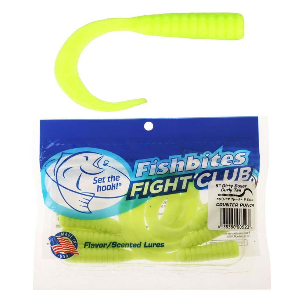 Fishbites Fight Club Dirty Boxer Curly Tail Soft Bait 12.7cm / 5in Counter Punch Qty 6