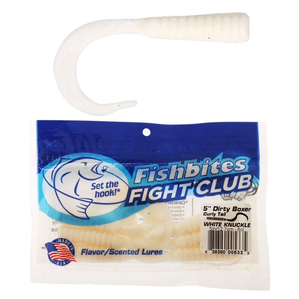 Fishbites Fight Club Dirty Boxer Curly Tail Soft Bait 12.7cm / 5in White Knuckle Qty 6