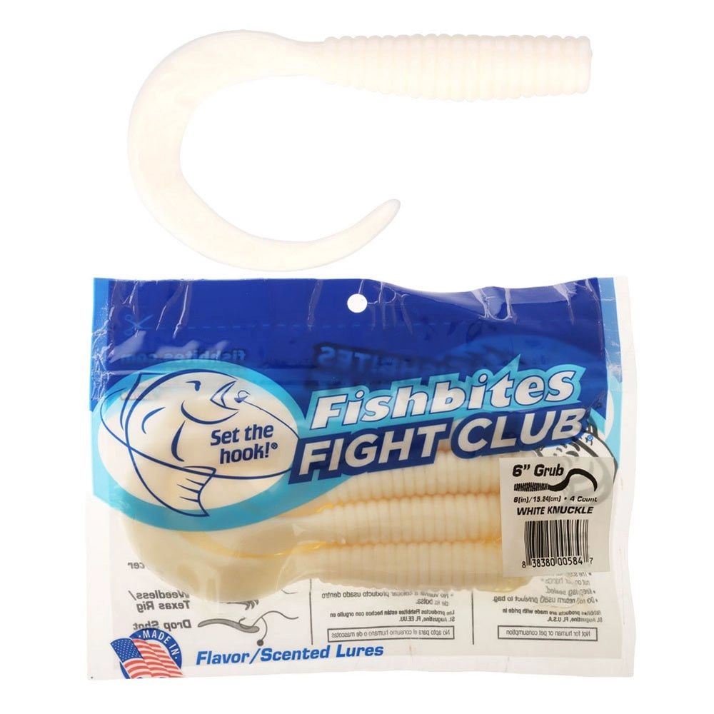 Fishbites Fight Club Grub Soft Bait 15.24cm / 6in White Knuckle Qty 4 Fishbites Fight Club Grub Soft Bait 15.24cm / 6in White Knuckle Qty 4