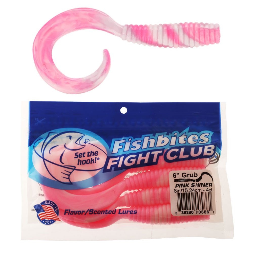 Fishbites Fight Club Grub Soft Bait 15.24cm / 6in Pink and White Qty 4