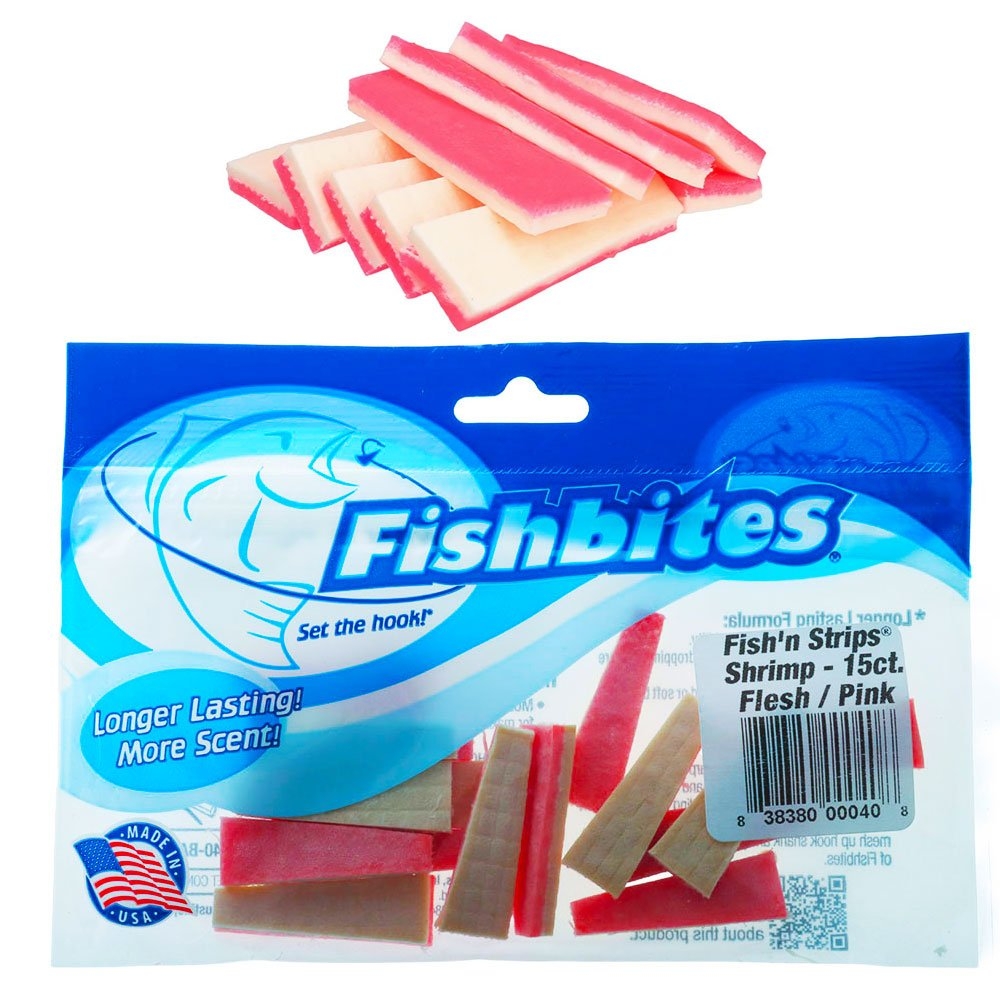Fishbites Fish'n Strips Saltwater Bait Shrimp Flesh/Pink Qty 15