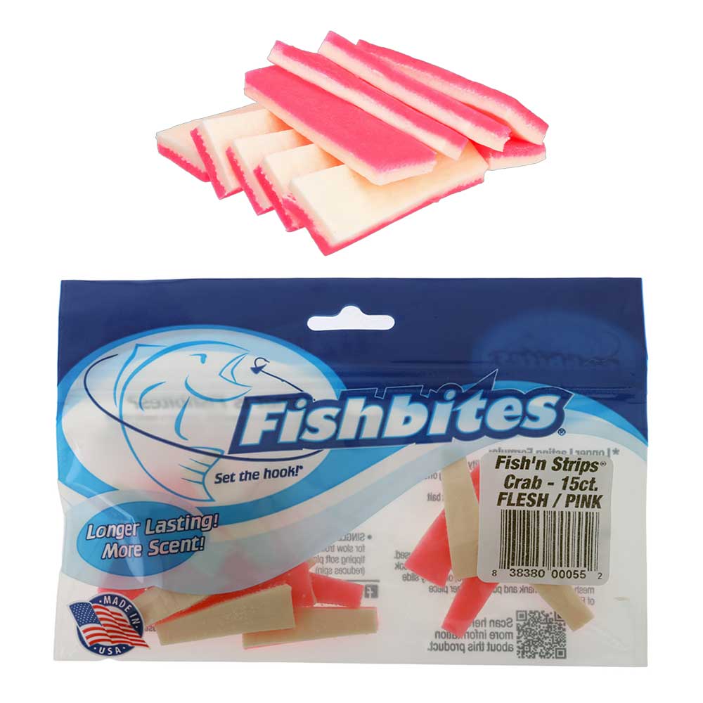Fishbites Fish'n Strips Saltwater Bait Crab Flesh/Pink Qty 15