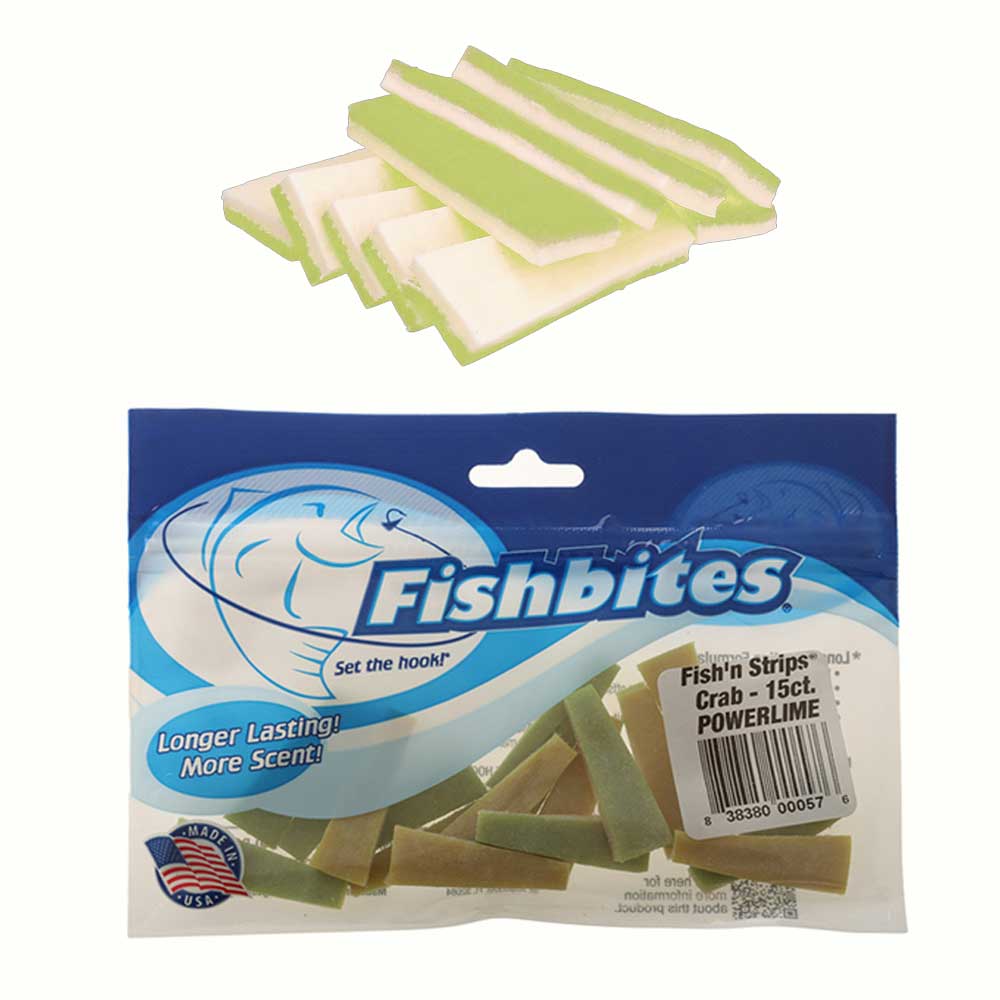 Fishbites Fish'n Strips Saltwater Bait Crab Power Lime Qty 15
