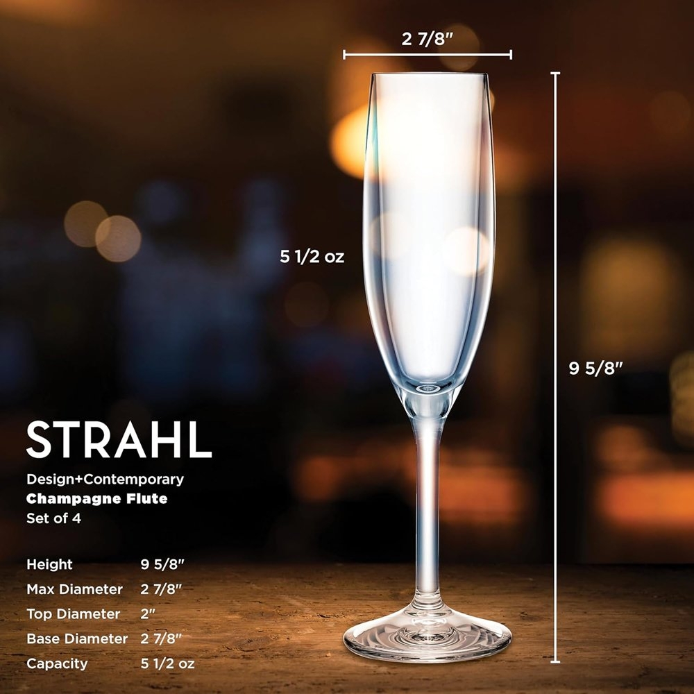 Strahl Design Shatterproof Polycarbonate Champagne Flute 4-Piece Gift Set 166ml