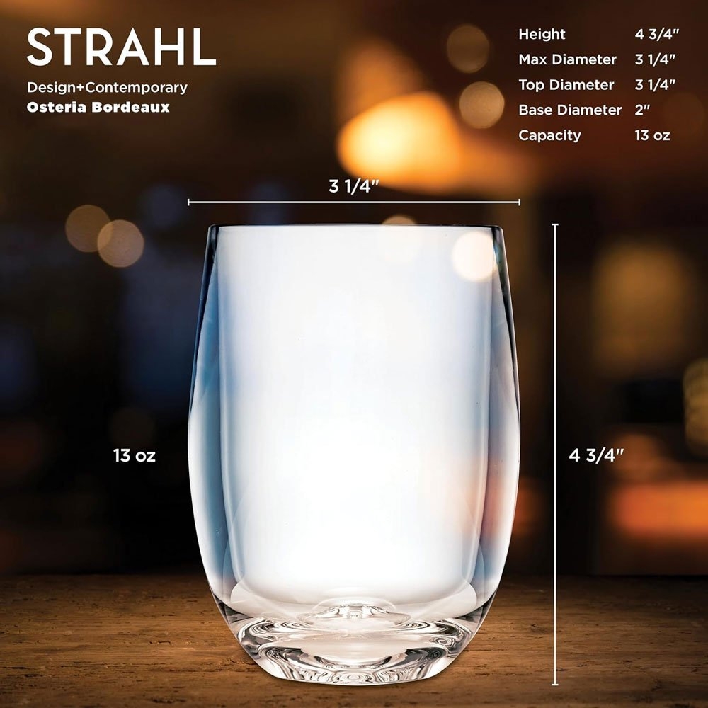 Strahl Design Shatterproof Polycarbonate Stemless Wine Glass 4-Piece Gift Set 384ml