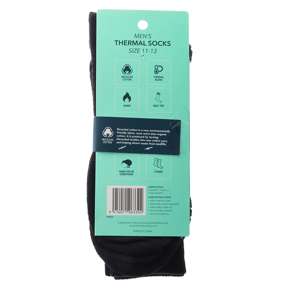 Pinnacle Men's Recycled Cotton Thermal Socks 2-Pack Size 11-13
