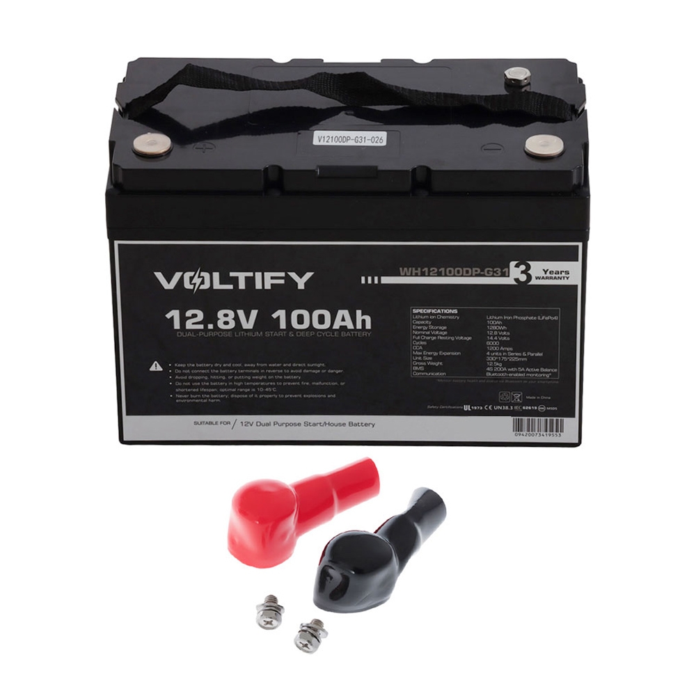 Voltify LiFePO4 Dual-Purpose Rechargeable Lithium Start and Deep-Cycle Battery 12V 100Ah 1200CCA with Bluetooth