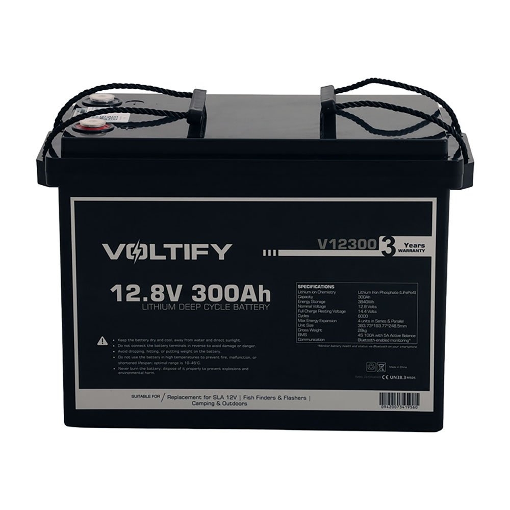 Voltify LiFePO4 Rechargeable Lithium Deep Cycle Battery 12.8V 300Ah with Bluetooth