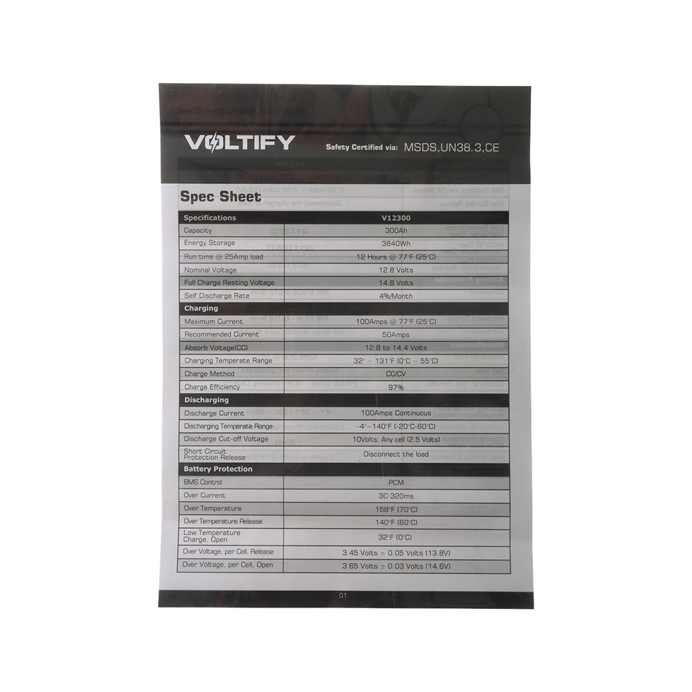 Voltify LiFePO4 Rechargeable Lithium Deep Cycle Battery 12.8V 300Ah with Bluetooth