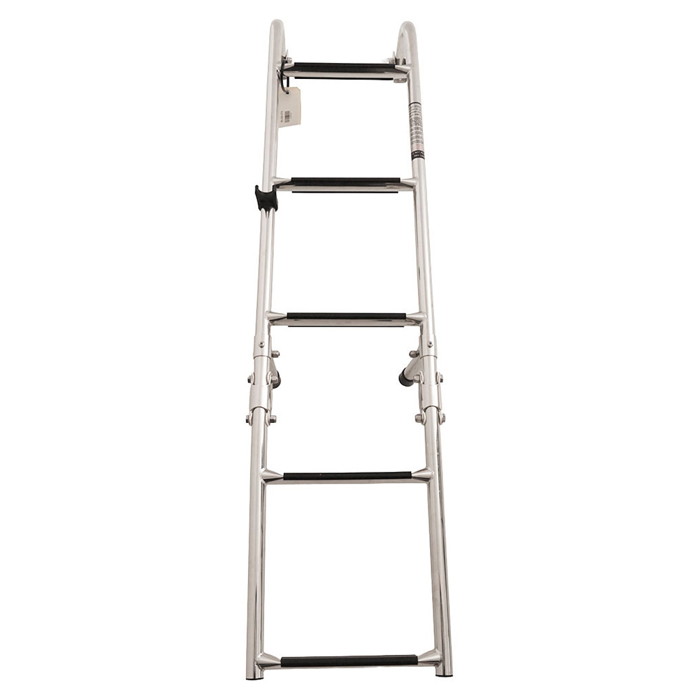 Long Base Stainless Steel 5-Step Ladder