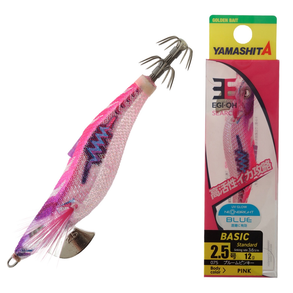 Yamashita EGI-OH Search Squid Jig with Strobe Fin and Rattle 2.5 79mm Neon Bright Blue/Pink