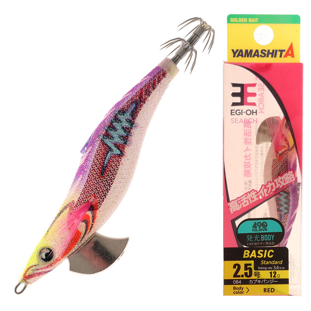 Yamashita EGI-OH Search Squid Jig with Strobe Fin and Rattle 2.5 79mm 490 Glow/Red