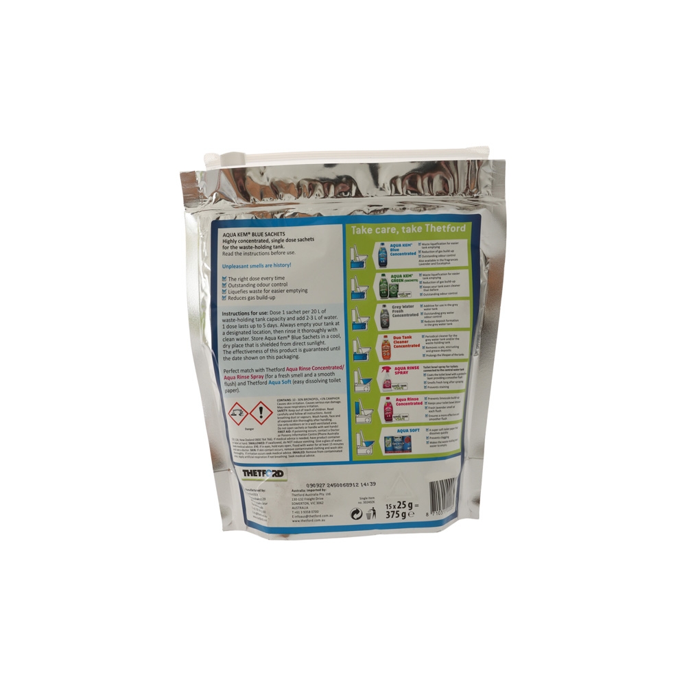 Thetford Aqua Kem Blue Sachets Portable Toilet & Waste Tank Treatment 15 Pack
